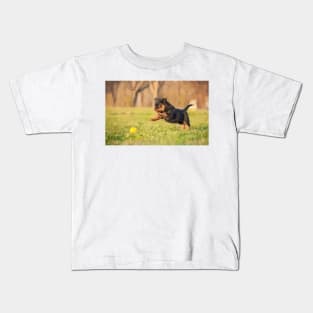 Playful Rottweiler Puppy Digital Painting Kids T-Shirt